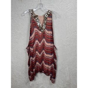 Free People Sequin Embellished Chic‎ Tunic Top Sleeveless Chevron Print M/M
